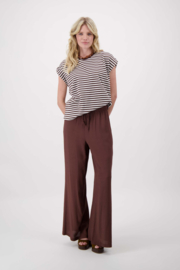  T-shirt met opgerolde mouw streep - off white/bruin | Zusss