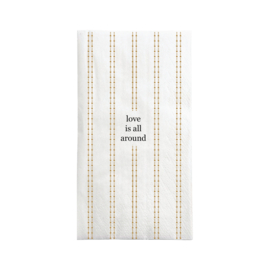 Servetten streep love is all around 11x20cm - wit/oker | Zusss