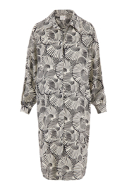 Doorknoop jurk met grafische print - off white/zwart | Zusss