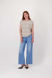  T-shirt met opgerolde mouw en stippenprint - off white/zwart | Zusss