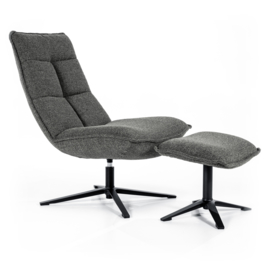  95591 | Fauteuil Marcus met voetenbank - antraciet baquer | Eleonora