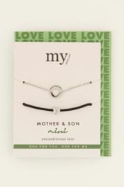 Moeder & zoon armband set mini zwart zilver | My Jewellery