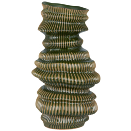 13825-22 | Vase w/grooves Sculpture - green | Ib Laursen - Wordt verwacht!