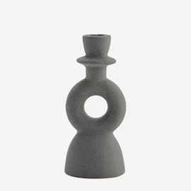 HY20213-18BL | Stoneware candle holder - matt anthracite | Madam Stoltz