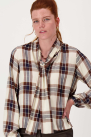 Ruit blouse met strik - kit/caramel | Zusss