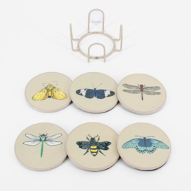 OZ3304 | Set van 6 onderzetters met rekje - insects | HomeBound by KY