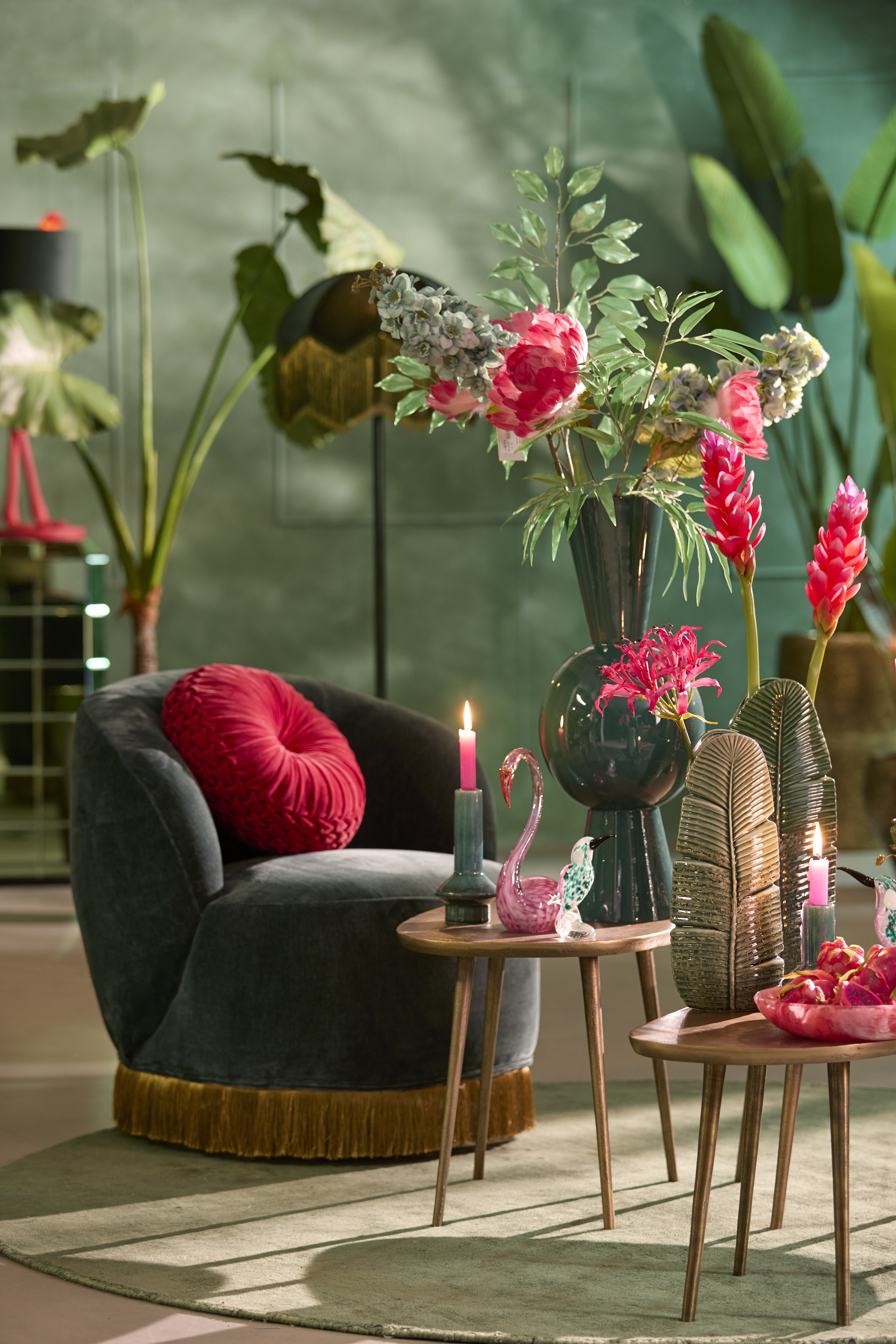 5813976 | Vaas deco 19x11x46,5 cm LOU - keramiek groen | Light & Living