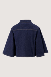 Denim blouse met wijde mouw - donkerblauw | Zusss