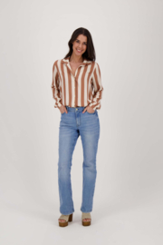 Oversized blouse met streep - brique/ecru | Zusss
