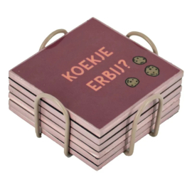 OZ3307 | Set van 6 onderzetters met rekje - koffie | HomeBound by KY - Sept/okt weer verwacht!