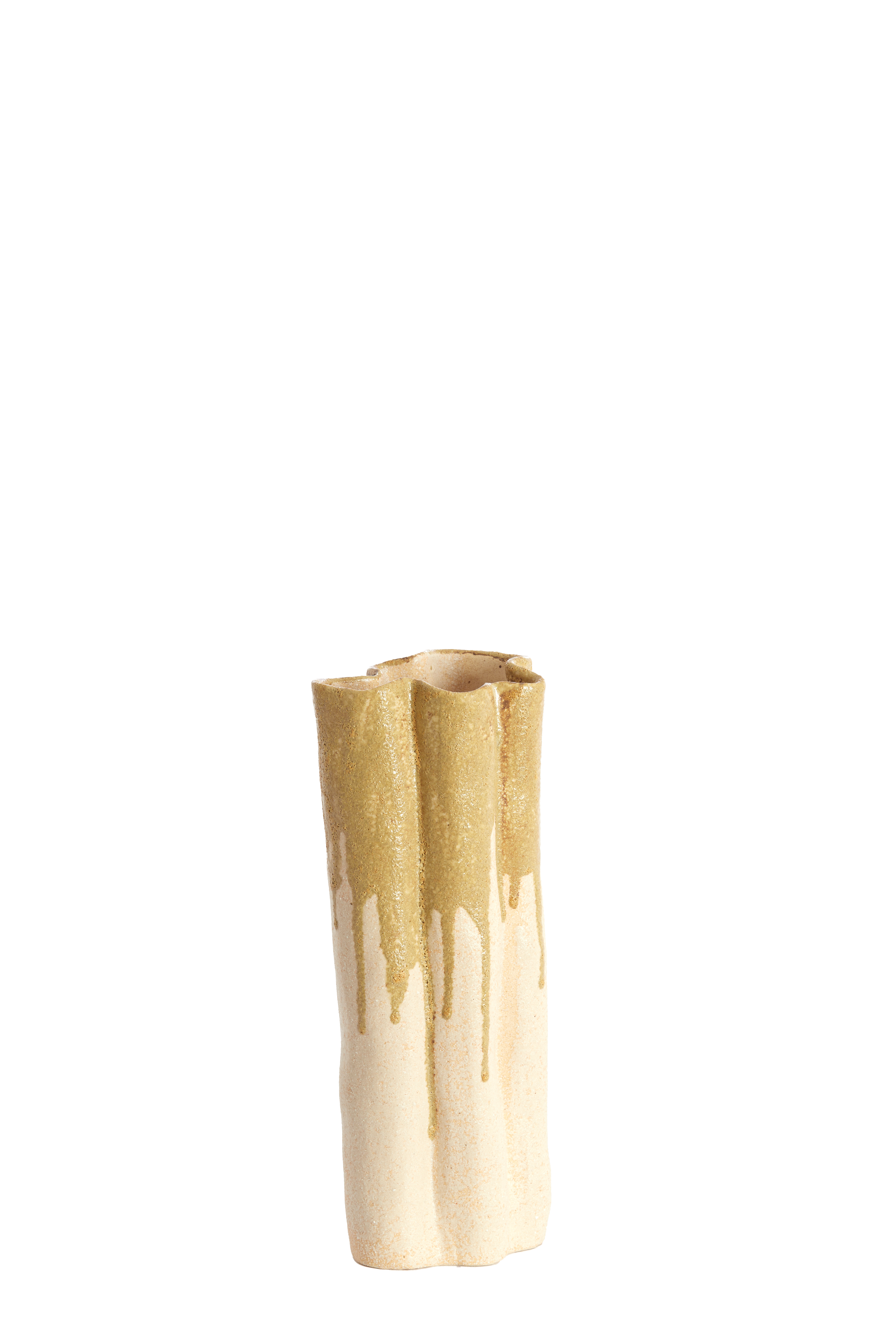 5755843 | Vaas deco 12x9,5x30 cm FLOVILLA - crème/olijf groen | Light & Living