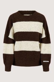 Trui met brede streep - dark choco/grey oyster | Zusss