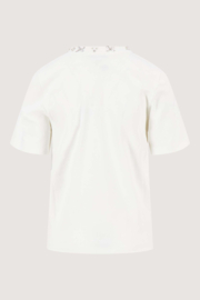 T-shirt met kralen hals en korte mouw - off white | Zusss