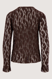 Kanten top met ruffle mouw - chocolade bruin | Zusss