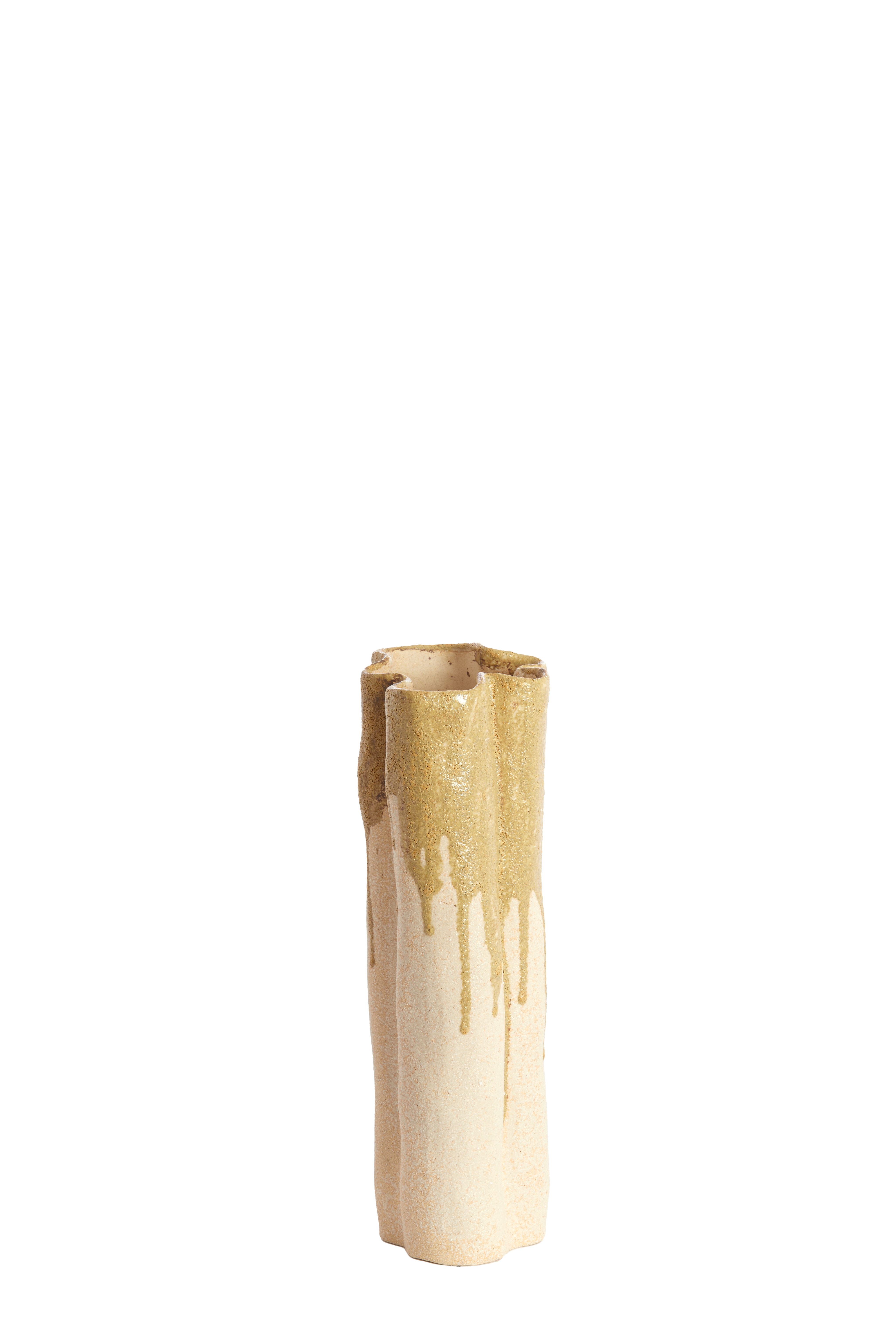 5755843 | Vaas deco 12x9,5x30 cm FLOVILLA - crème/olijf groen | Light & Living