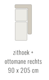 Zithoek + ottomane rechts - Tessa 90x205 cm | Sevn