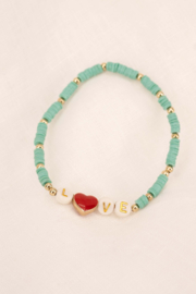 Kralen armband met tekst love  - turquoise | Zusss
