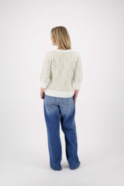 Pofmouw trui met lurex jacquard - Off white/goud | Zusss