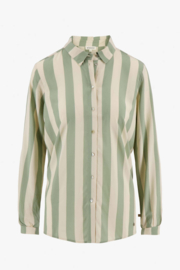 Oversized blouse met streep - saliegroen/ecru | Zusss