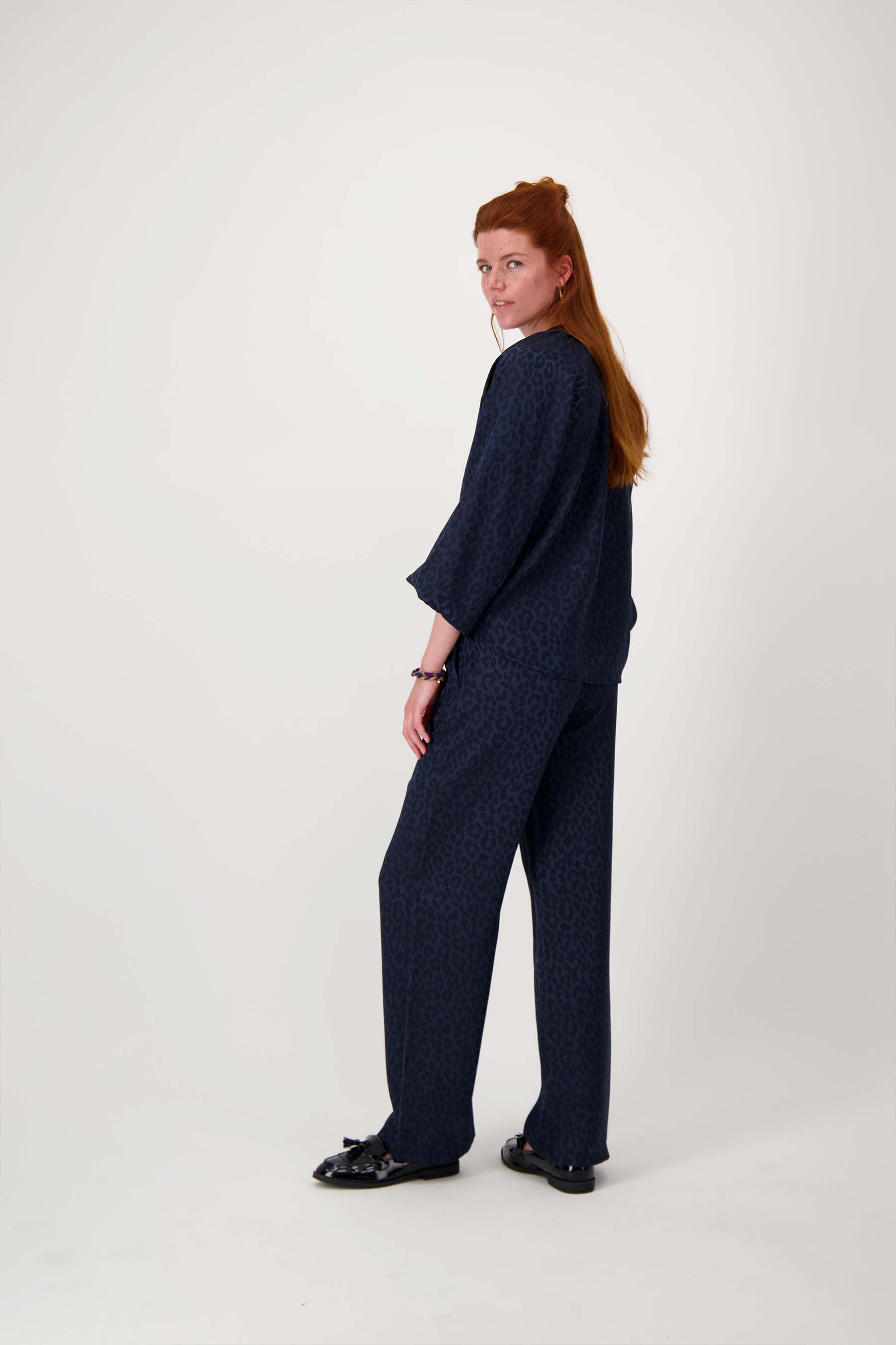 Satijnen jacquard broek - navy | Zusss