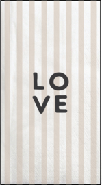 Servetten streep love 11x20cm - wit/zand | Zusss