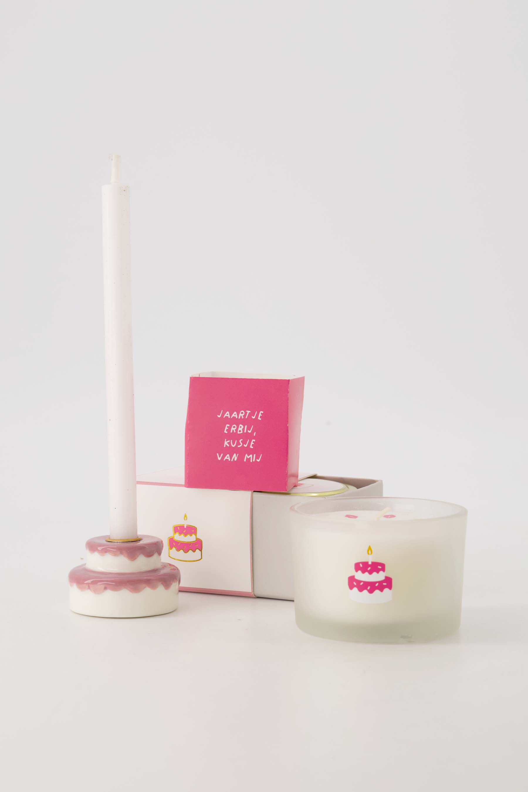 Kandelaartje keramiek taart - wit/roze | Zusss