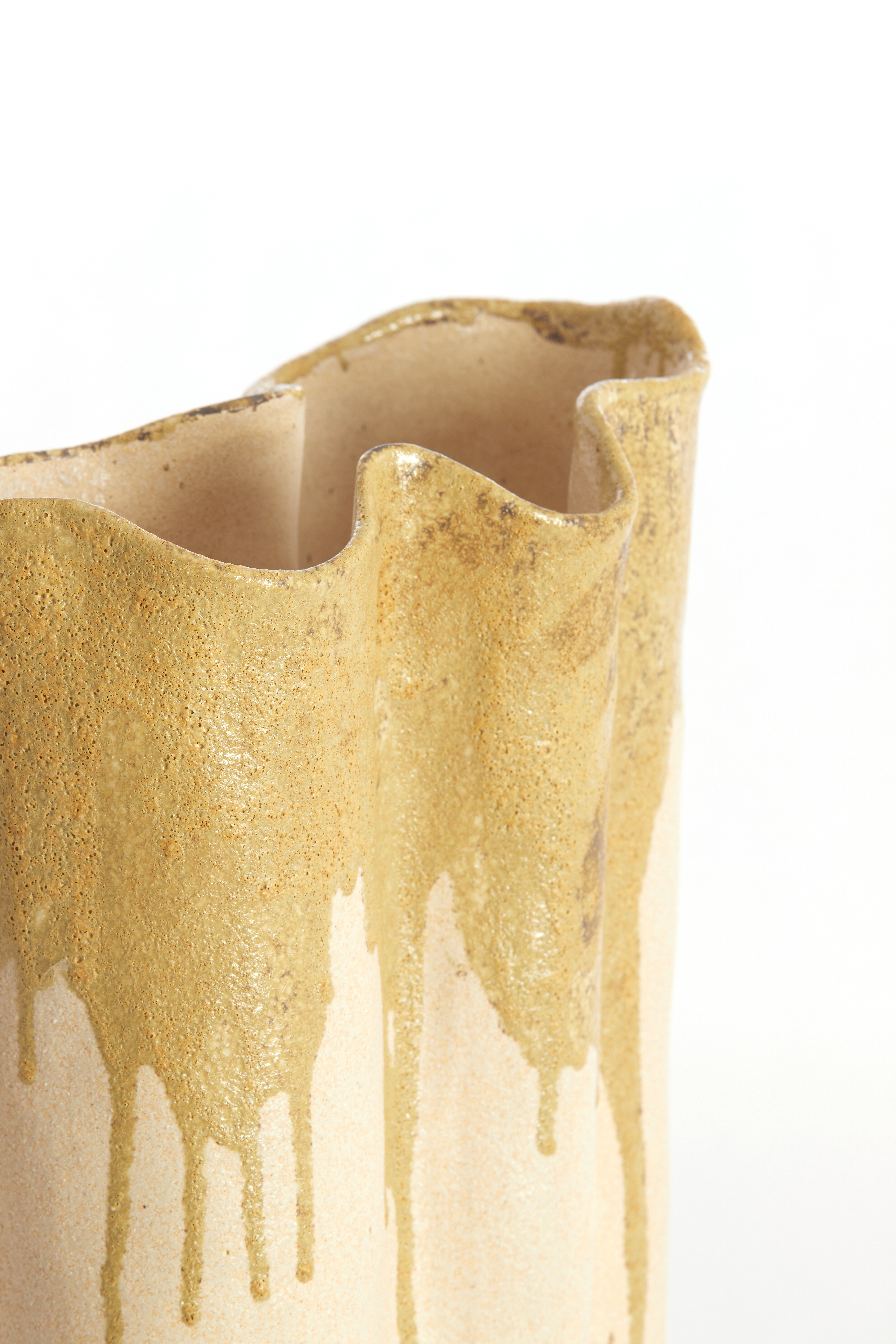 5755843 | Vaas deco 12x9,5x30 cm FLOVILLA - crème/olijf groen | Light & Living
