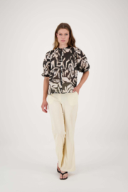 Blouse pofmouw met print - antraciet/beige | Zusss