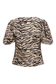Ballonmouw top met print - zwart/kit | Zusss