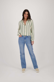 Oversized blouse met streep - saliegroen/ecru | Zusss