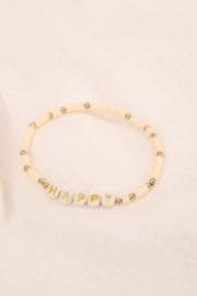 Kralen armband met tekst happy  - off white | Zusss
