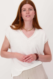  V-hals top met lurex boord - off white | Zusss 
