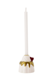 Kandelaartje keramiek taartje - wit/goud/rood | Zusss 