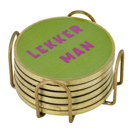 OZ3310 | Set van 6 onderzetters met rekje - lekker man | HomeBound by KY