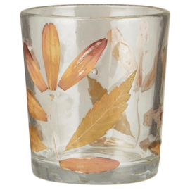 30970-00 | Tealight w/ leaves in glass | Ib Laursen - Binnenkort verwacht!