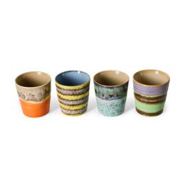 KST0240 | 70s ceramics: coffee mugs, funky (set of 4) | HKliving - Eind oktober verwacht!
