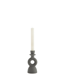 HY20213-18BL | Stoneware candle holder - matt anthracite | Madam Stoltz