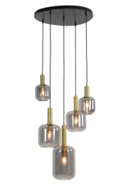 2949084 | Hanglamp 5L Ø66x80 cm LEKAR antiek brons+smoke glas | Light & Living