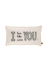 Kussen love like adore 60x30cm - ecru/antracietgrijs | Zusss 