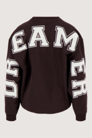 Sweater met tekst - dark choco | Zusss 