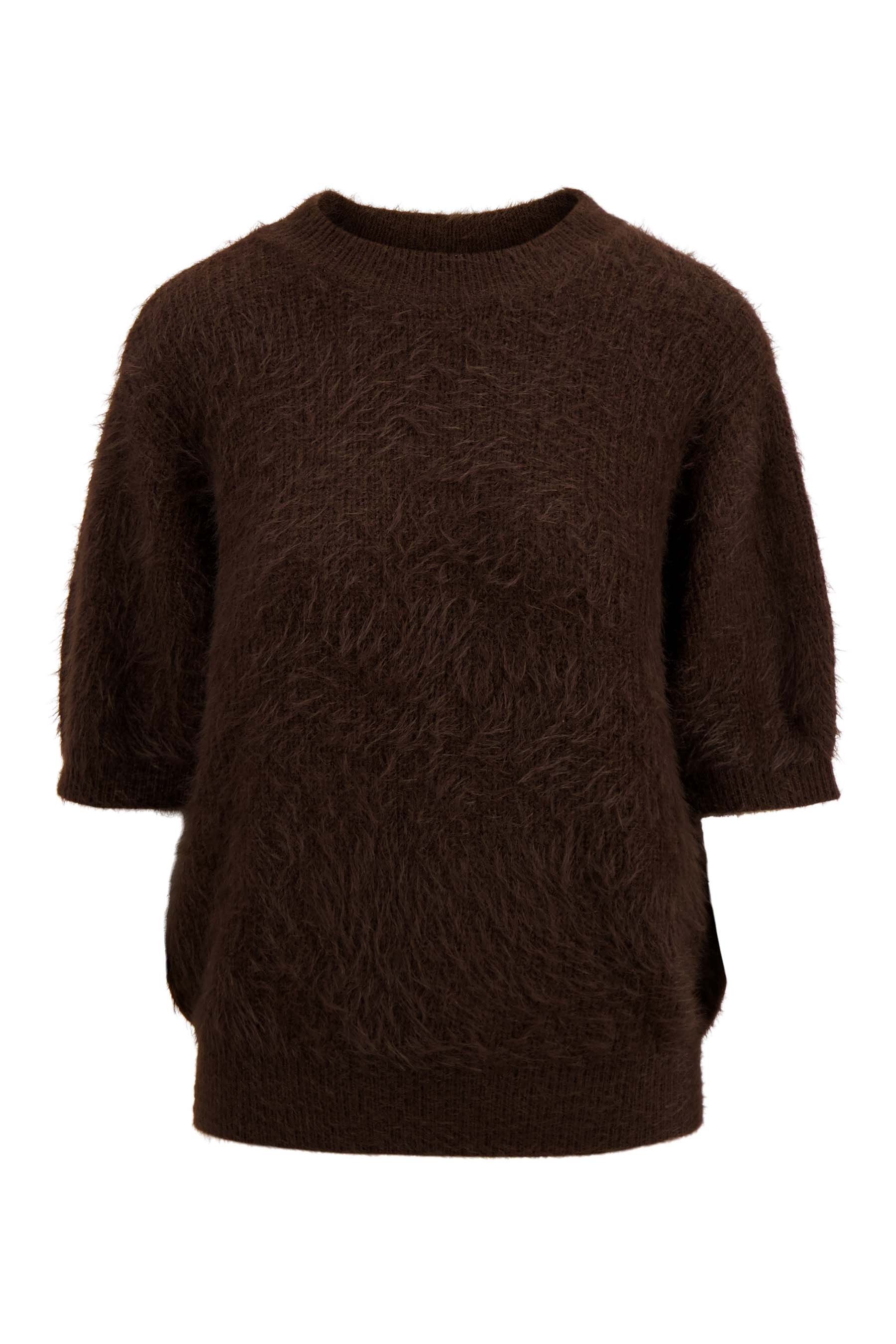 Fluffy trui met ronde hals - chocoladebruin | Zusss
