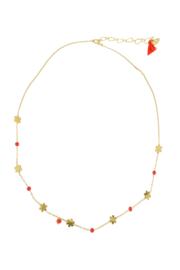 Ketting met bloem en kralen - oranjerood/goud | Zusss