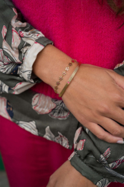 Armband met bloemen - roze rood/goud | Zusss