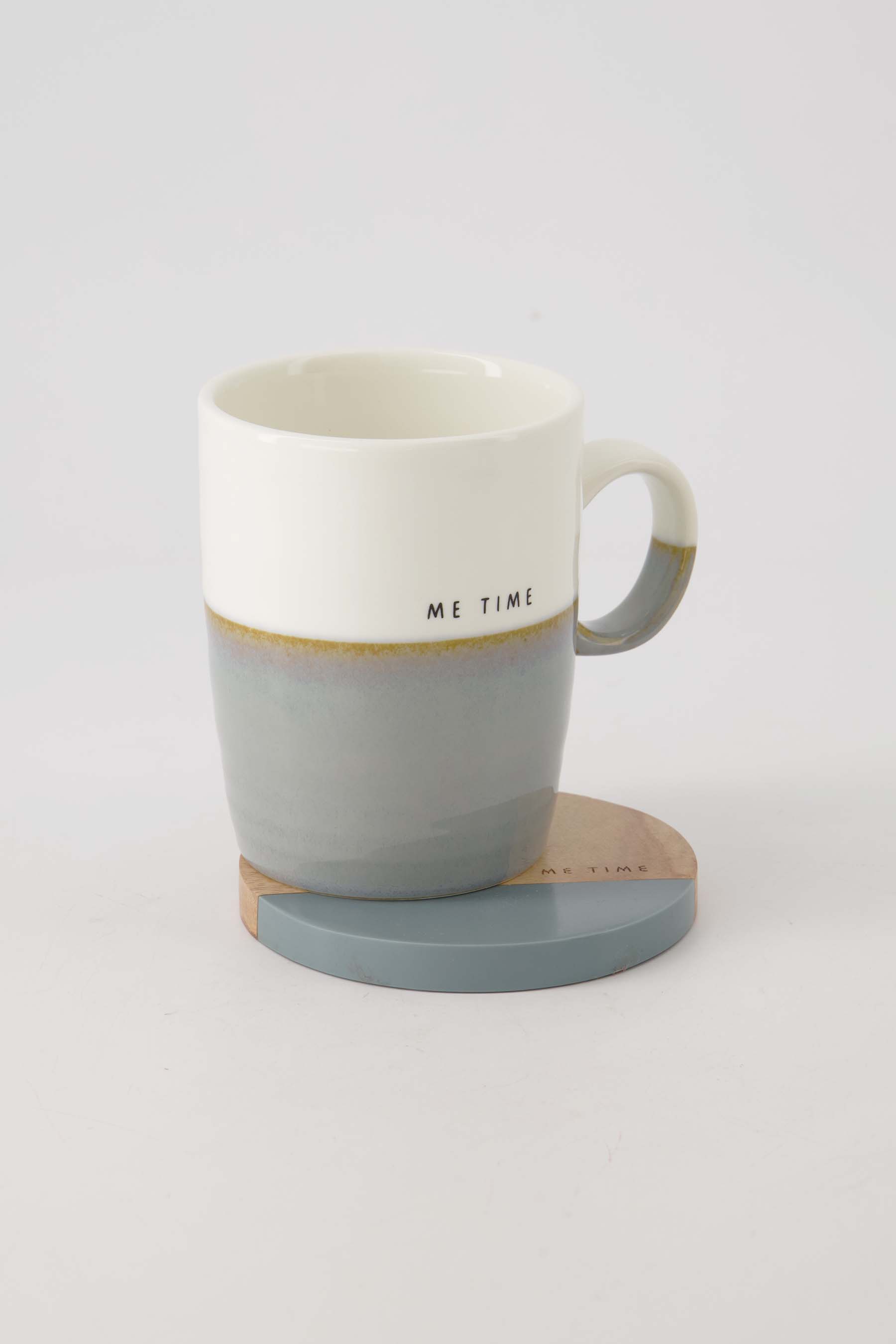 Set van 2 onderzetters hout me time - grijsblauw/naturel | Zusss