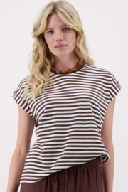  T-shirt met opgerolde mouw streep - off white/bruin | Zusss