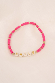 Kralen armband met tekst smile  - fel roze | Zusss