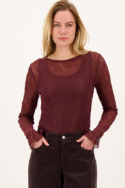 Kanten top met ruffle mouw - burgundy | Zusss