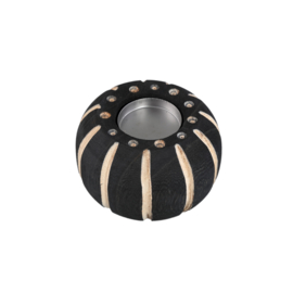 726264 | Jordhan wood candleholder bol - black | PTMD