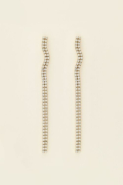 Lange oorhangers met dubbele strass - goud/zilver | My Jewellery