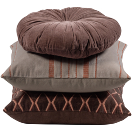 377563-BN | Aziz kussens (set van 3) - velvet bruin/naturel | WOOOD